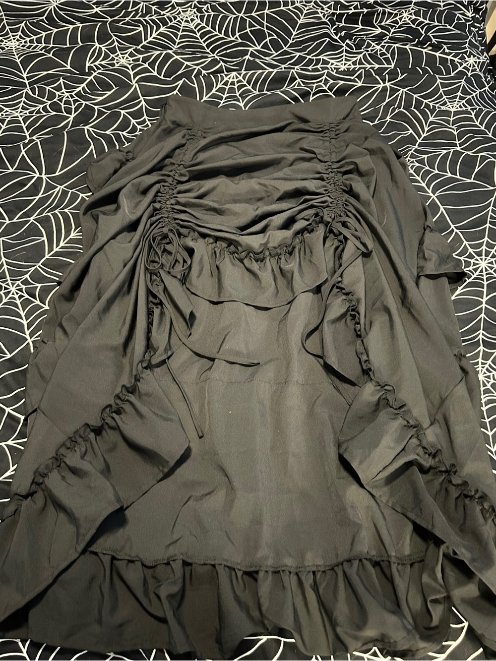 Adjustable Black High-Low Drawstring Ruffle Skirt - Picture 5 of 8